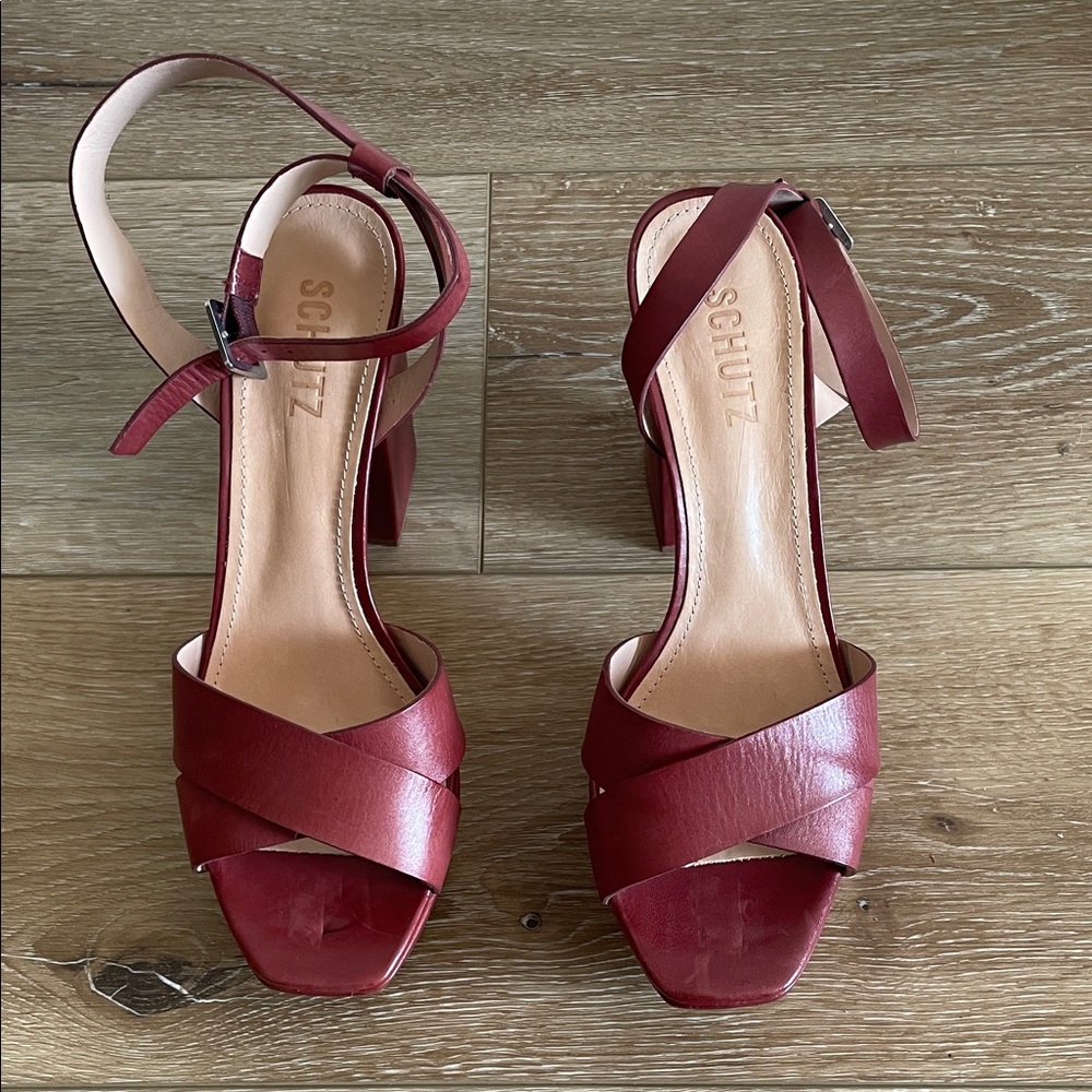 New Schutz Women's Maroon Red Strappy platform sandals Sz 8.5